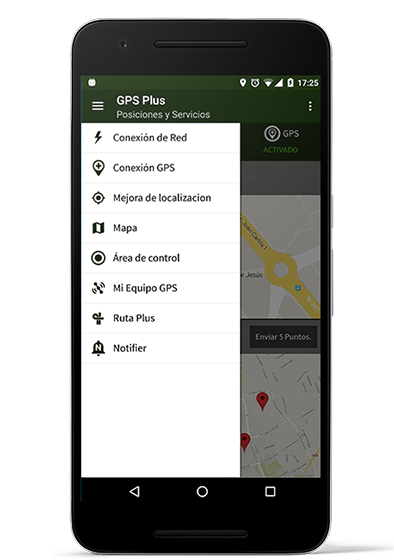 Móvil con la aplicación GPS Plus en pantalla
